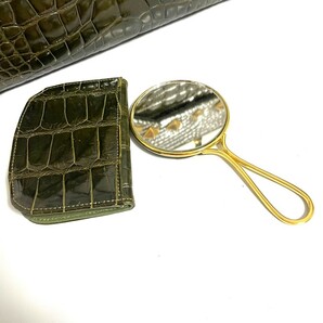 １円スタート クロコダイル シャイニング加工 ハンドバッグ ワニ革 バッグ 鏡コインケース付き ビジューの画像10