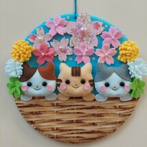 ハンドメイド　フェルト　桜　猫ちゃん　リース_画像1