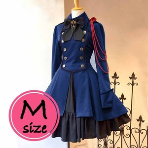 送料無料【Ｍサイズ】軍服 ワンピース ロリータ 衣装 ハロウィン 仮装 コスプレ　ブルー 青