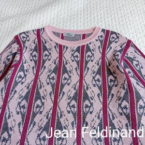 【美品】【昭和レトロ】Jean Feldinand　薄手　レディース　ニットセーター　ピンク　ストライプ