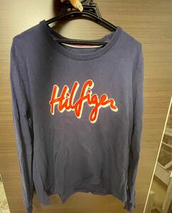 【TOMMY HILFICER】 長袖口ゴプリントトレーナーネイビー Lサイズ ロンT 長袖Tシャツ