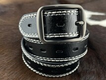 skystore◆CB-441B 本革 ブラック サイドステッチ *Silver smoke buckle*　太 レザーベルト_画像1