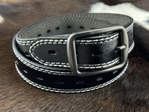 skystore◆CB-441B 本革 ブラック サイドステッチ *Silver smoke buckle*　太 レザーベルト_画像4