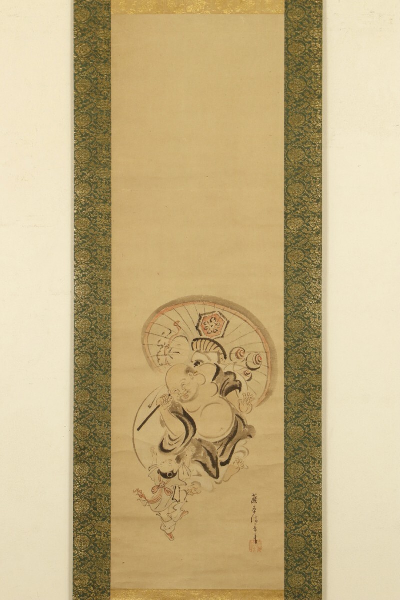 [Аутентичная работа] Подвесной свиток «Эйичичо Хотей Карако» Косаи Окура, середина периода Эдо, Художница Асако Тага живопись, произведение искусства, книга, висящий свиток