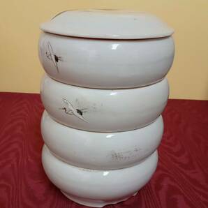 【4段フタつき丸鉢】陶器 重箱 和食器 レトロ【A2-1-2】0308の画像3