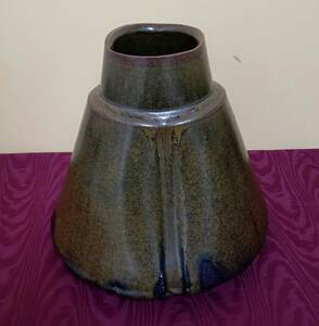 【鉄釉 壺 水野鉐一】花瓶 インテリア 陶器 レトロ【A9-4】0306