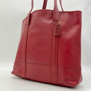 1円【美品・希少カラー】 コーチCOACHメンズ トートバッグ オールドコーチ 肩掛けチャーム グラブタンレザー 革 レッド 赤 大容量