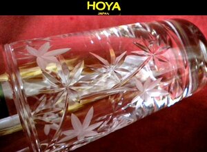 売切 レア物 HOYA クリスタル 切子 もみじ カット グラス 大容量290cc 未使用 D/F 寸法φ上68/下54×H133mm 重量320ｇ 口元1.6mm 底厚15mm