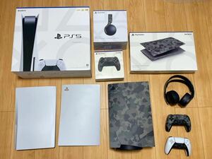 美品　SONY PS5 ディスクドライブ搭載　型式CFI-1000A01 カモフラージュ柄　カバー　コントローラー　ワイヤレスヘッドセット　プレステ5