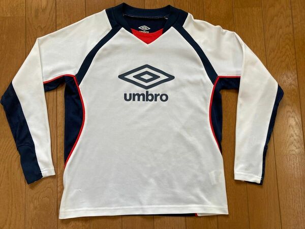 UMBRO(アンブロ)サッカー ジュニアプラクティスシャツ 140cm キッズ白 長袖Tシャツ 長袖プラクティスシャツ 白x紺