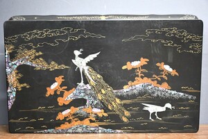 NY3-78【現状品】花台　鳥　松紋　象嵌　貝細工　置き台　飾り台　盆栽台　インテリア　工芸品　約60㎝×35㎝×17㎝　中古品　保管品