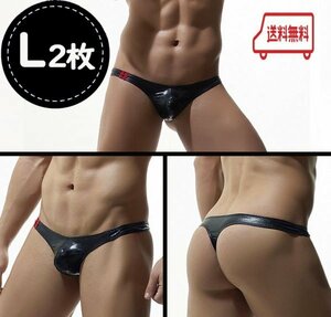 [ anonymity * profitable 2 pieces set ] men's T-back L metallic black black gloss T-back body Bill .tore contest underwear pants bikini manner 1