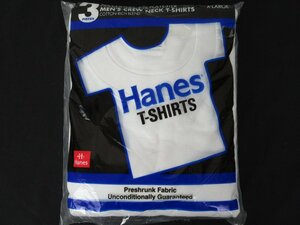 ①K. Hanes/ヘインズ 青ラベル Tシャツ 3枚パックサイズ XL/XG(46-48) コットン75％ ポリ25％ 1995年 未開封品
