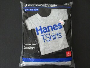 ①K. Hanes/ヘインズ 青ラベル グレー Tシャツ 3枚パックサイズ XL/XG(46-48) コットン75％ ポリ25％ 1995年 未開封品