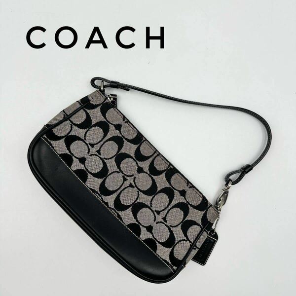 ☆大人気☆ COACH コーチ シグネチャー ハンドバッグ かばん 黒 ブラック系 キャンバス レザー 革