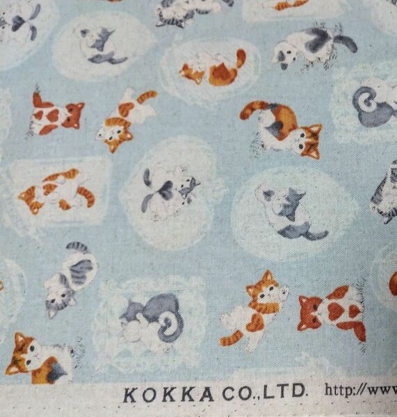 KOKKA コッカ　ネコ×ハート　キャンバス生地　ブルー　110×105cm フェリシモ猫部