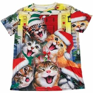 【送料無料】猫Ｔシャツ 総柄 カラフル 派手 クリスマス 収納 アニマル マルチカラーの画像7