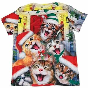 【送料無料】猫Ｔシャツ 総柄 カラフル 派手 クリスマス 収納 アニマル マルチカラーの画像5