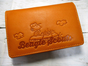 新品 スヌーピー 財布 レディース 二つ折り かぶせ SNOOPY 本革 Beagle Scouts ビーグルスカウト 可愛いデザイン オレンジ