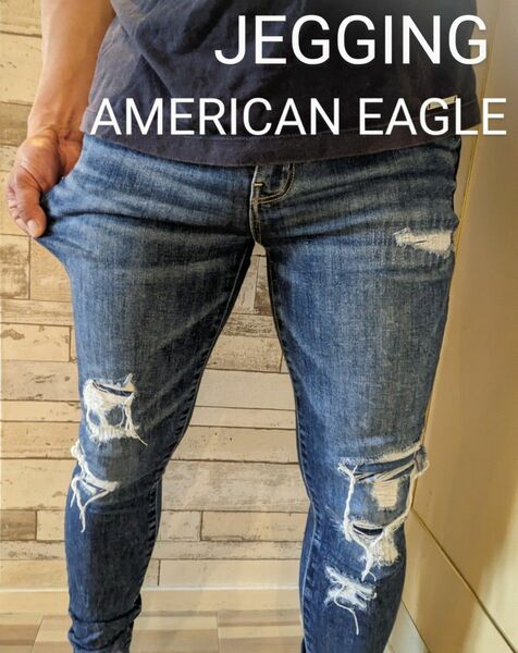 JEGGUNG AMERICAN EAGLEストレッチスキニークラッシュダメージデニムジーンズ