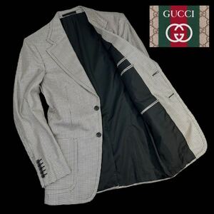  обычная цена 30 десять тысяч супер превосходный товар GUCCI Gucci 2B tailored jacket размер 46/M соответствует серебряный черный тысяч птица .. рисунок шелк шерсть Италия производства A2999