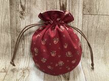 巾着袋 巾着　バラ　ドット　丸底　ハンドメイド ミニ巾着 drawstring bag handcrafted_画像1