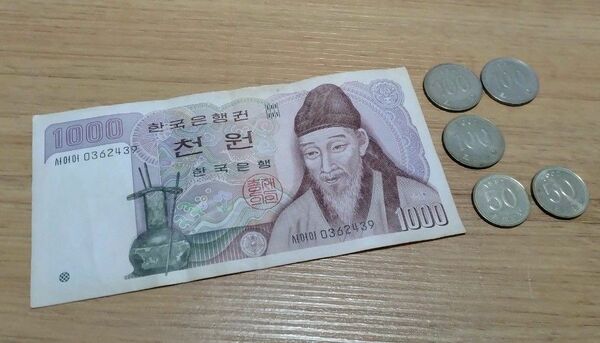 旧韓国紙幣　1000ウォン　硬貨100ウォン　50ウォン