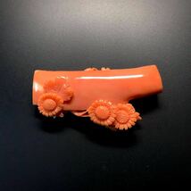 【珊瑚　帯留】小菊彫刻　和装小物　10-2_画像1