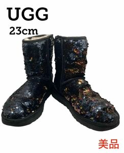 アグ スパンコール ブーティ ムートン ブラック クラッシック ショート ブーツ 23cm UGG 黒 ボア レディース US6 