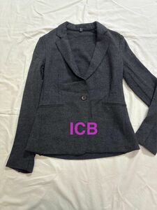 【美品】ICB テーラードジャケット　 ウール100% グレー　9号