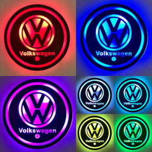 フォルクスワーゲン車簡単カスタム 光るLEDコースター 2個セット ドリンクホルダー 車内装アクセサリー Volkswagenの画像2