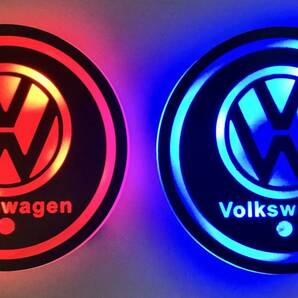 フォルクスワーゲン車簡単カスタム 光るLEDコースター 2個セット ドリンクホルダー 車内装アクセサリー Volkswagenの画像1