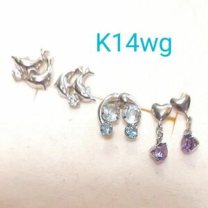 K14wg ピアス 3セット 両耳用 CZダイヤ ピアス