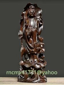 「81SHOP」仏教美術 精密細工 木彫仏像 黒檀木 観音菩薩像　仏像　置物 高さ40cm