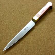 関の刃物 ペティナイフ 12cm (120mm) 8Aステンレス 真鍮口金付き 赤合板 果物包丁 野菜 皮むき 小型両刃ナイフ 日本製 在庫処分品_画像8