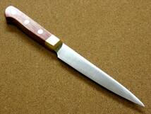 関の刃物 ペティナイフ 12cm (120mm) 8Aステンレス 真鍮口金付き 赤合板 果物包丁 野菜 皮むき 小型両刃ナイフ 日本製 在庫処分品_画像2