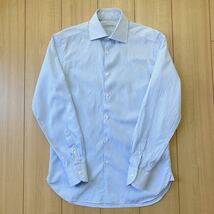 ギローバー GUY ROVER ストライプ ワイドカラーシャツ ブルーxホワイト【サイズ39】ドレスシャツ_画像1