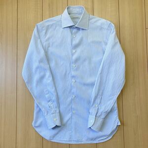 ギローバー GUY ROVER ストライプ ワイドカラーシャツ ブルーxホワイト【サイズ39】ドレスシャツ
