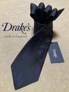 【新品】Drake's／ドレイクス／スクエア／ネイビー×パープル