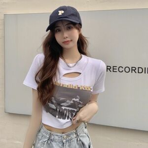 残りわずか へそ出し Tシャツ レディース トップス Lサイズ ミニ丈　ショート丈 韓国