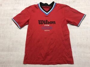 ウィルソン Wilson オールド レトロ スポーツ 古着 Vネック トリミング 半袖Tシャツ カットソー メンズ 赤