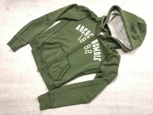 アバクロンビー＆フィッチ Abercrombie&Fitch アメカジ サーフ ジップアップ フード裏ワッフル スウェット パーカー レディース M カーキ