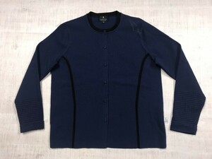 ランバン LANVIN COLLECTION レトロ モード 古着 鹿の子 クルーネック ニット カーディガン レディース レーヨン 38 紺