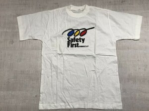 Safety First 交通安全フェア 80s 90s オールド 昭和レトロ 古着 半袖Tシャツ カットソー メンズ M 白