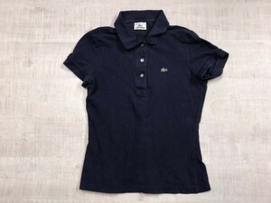 ラコステ LACOSTE レトロ トラッド 古着 鹿の子 タイトシルエット 半袖ポロシャツ レディース ロゴ刺繍 36 紺