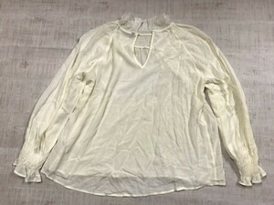 ザラ ZARA レトロ ヒッピー ボーホー 古着 プリーツ ギャザー ブラウス 長袖シャツ レディース レーヨン100% XS オフホワイト