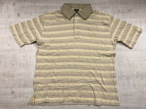 ヘンリーコットンズ Henry Cotton's アメカジ パターンボーダー 襟切替 半袖ポロシャツ メンズ 綿100% 大きいサイズ XXL 黄色/ベージュ