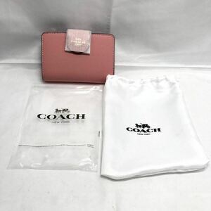 新品未使用!! COACH コーチ ミュディアム コーナー ジップ ウォレット 二つ折り財布 ピンク L2081 6390 ショップカード有 保存袋有 KH 3PBA