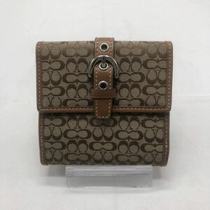 COACH コーチ　シグネチャー キャンバス×レザー　ブラウン　二つ折り財布　中古　YS E0VK