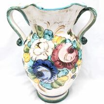 花瓶 花器 陶器 壺 イタリア製 箱付き 花柄 KN-30E2_画像1